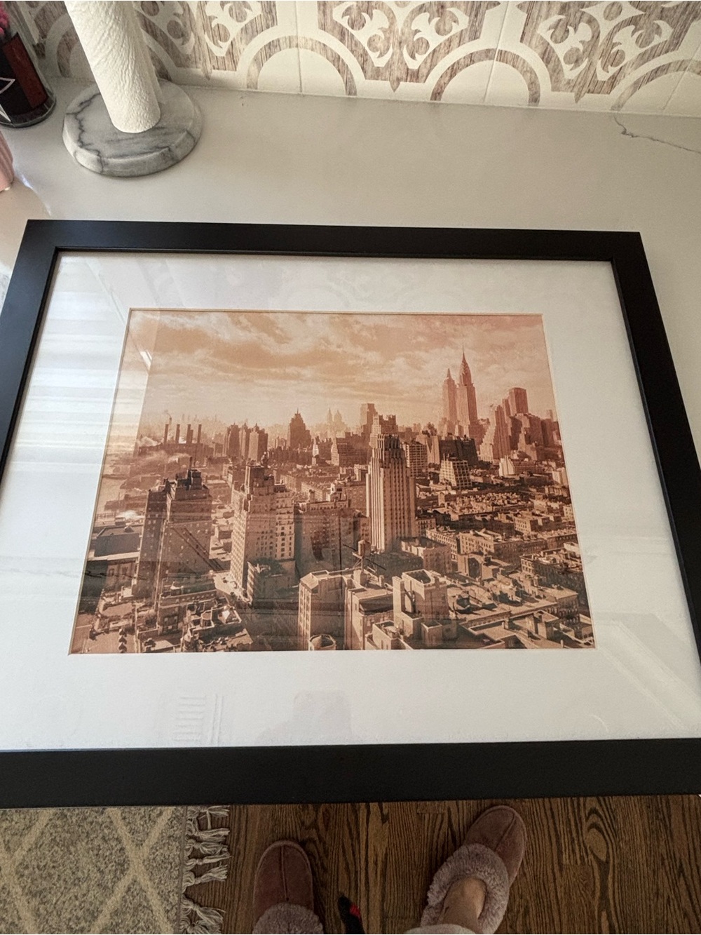 Framed Cityscape Wall Art in Sepia Tone